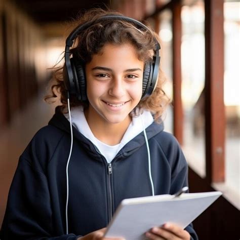 Premium Ai Image Hispanic Teen Girl School Student Wear Headphones