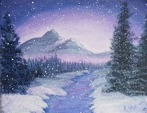 Highland Moody Winter Snow Original Painting Acrylic Etsy Painting
