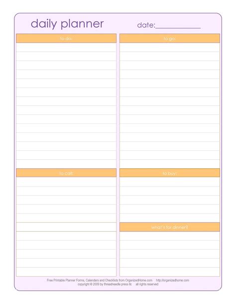 Printable Daily Calendar Template