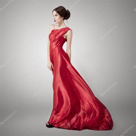 Young Beauty Woman In Fluttering Red Dress Stock Photo By