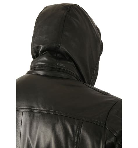 Retro Mens Hooded Black Leather Bomber Jacket From Simons Leather