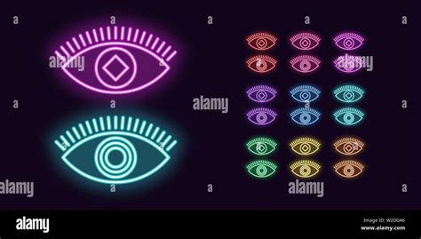 Neon Eye Icon Eyesight Set Of Glowing Eyes In Neon Style With