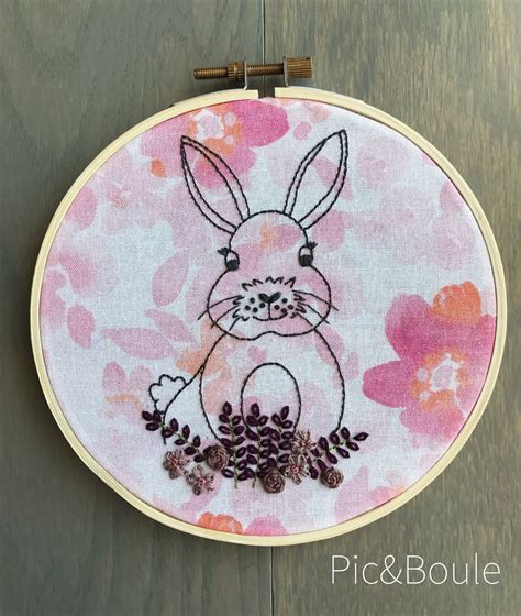 Cute Bunny Rabbit Embroidery Hoop Wall Hanging Flowers Etsy