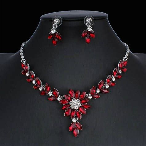 Red Crystal Necklace Earring Set Brides Accessories Bridal Etsy In