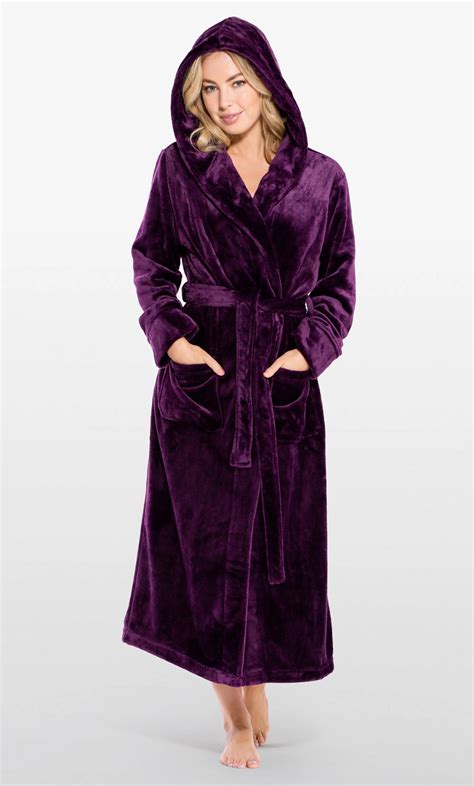 Luxury Bathrobes Plush Robes Super Soft Purple Plush Hooded Women