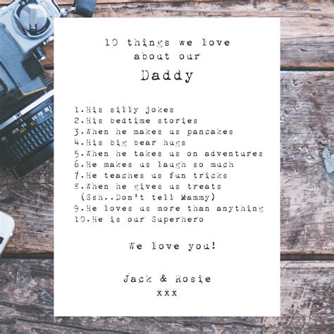 10 Things We Love About Daddy Fathers Day T Personalised Fathers