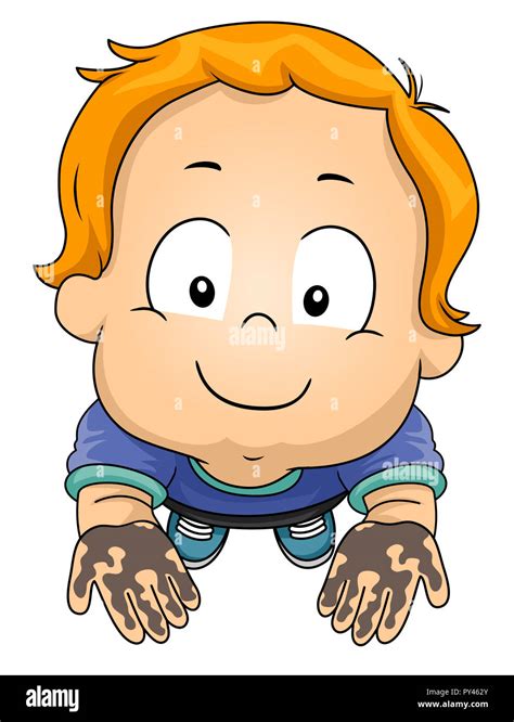 Illustration Of A Kid Boy Toddler Showing His Dirty Hands Full Of Mud