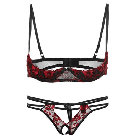 Sexy French Brassiere Open Bra Crotchless Panties Sets Lace