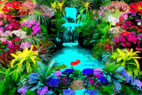 Waterfall Flower Garden Painting By Bruce Nutting