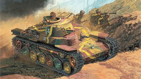 Pictures Tanks Type 97 Chi Ha Painting Art Army 1920x1080
