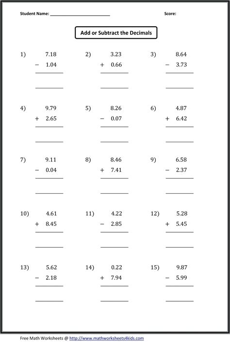 Dividing Decimals By Whole Numbers Worksheet — Db