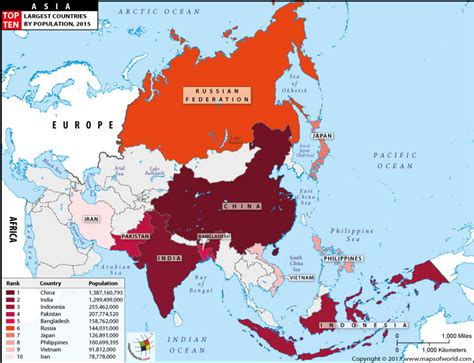 Asian Countries By Population Map Of Largest Countries In Asia By