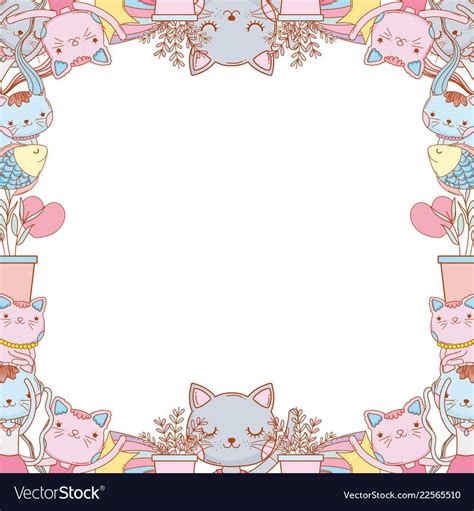 Cute Kitty Cats Page Border Template Vector Illustration Graphic