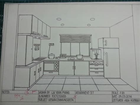 Free Hand One Point Perspective Kitchen
