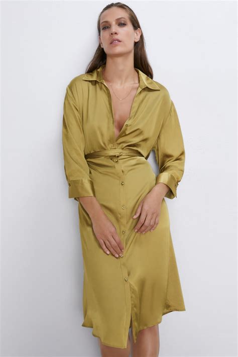 Belted Satin Effect Dress View All Dresses Woman Zara United States