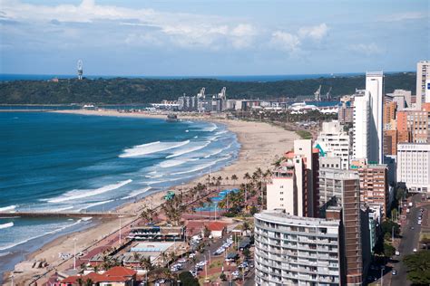 Seashore And Landscape With Buildings And Beach In Durban South Africa