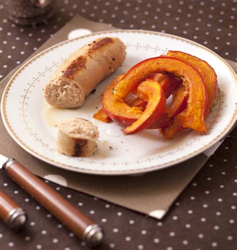 Boudins blancs poêlés et potimarron rôti