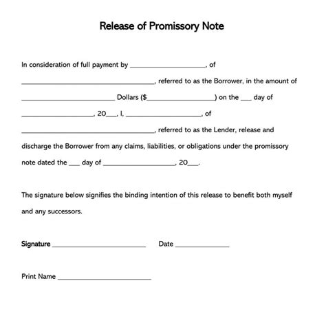 Free Promissory Note Debt Release Forms Word Pdf