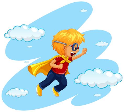 Boy In Hero Costume Flying In Sky 419292 Vector Art At Vecteezy