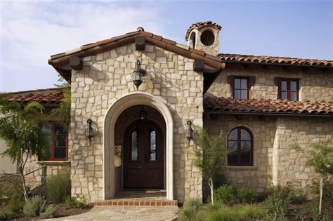 Premium Ai Image Mediterranean House With Stone Facade Gabled Roof