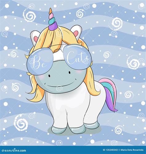 Cute Unicorn Cartoon With Sunglasses On Striped Background Stock Vector