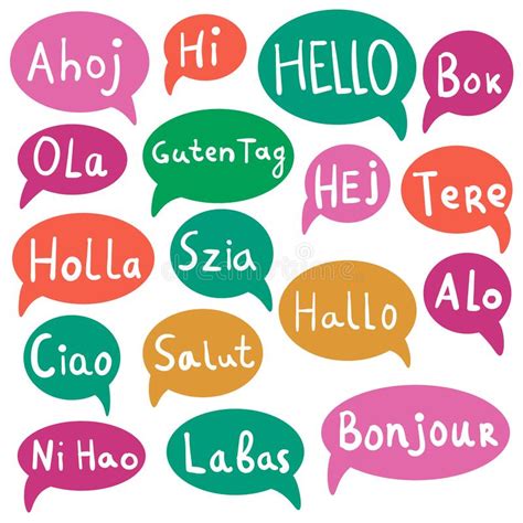 Words Hello Hi With Speech Bubbles On Different Languages Stock