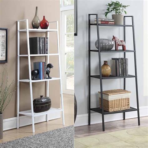 Office Furniture 4 Tier Bookcase Bookshelf Leaning Wall Shelf Ladder