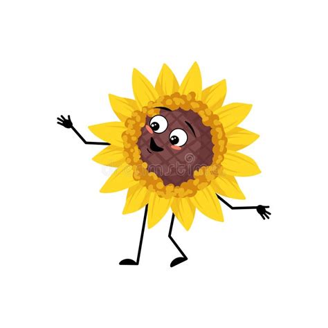 Sunflower Character With Happy Emotion Joyful Face Smile Eyes Arms