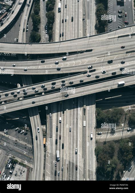 Aerial View Freeways And Overpasses Los Angeles California Usa Stock