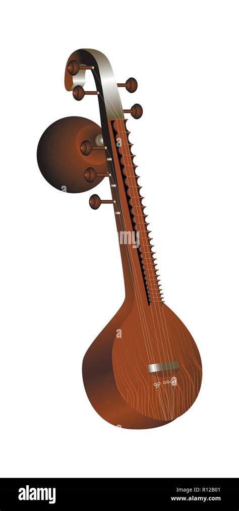 Veena Indian Stringed Plucked Musical Instrument Vector Illustration