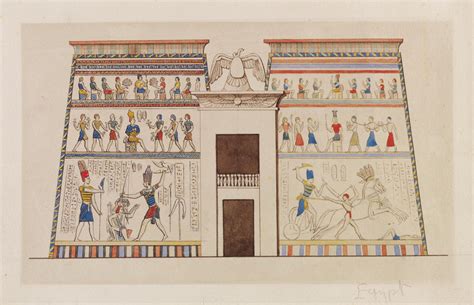 architectural drawing of an entrance pylon to an egyptian temple egypt concept art
