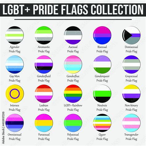 Lgbt Flags Collection Vector Pride Set Of 20 Circle Icons Sexual Orientation List With