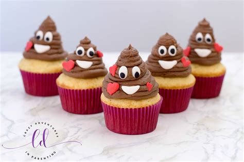 Cupcake emoji is a cupcake in its wrapper with frosting on top. Poop Emoji Cupcakes with Nutella Filling | Crazy Adventures in Parenting