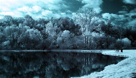 3380119 Lake Trees Clouds Dark Black And White Wallpaper Cool