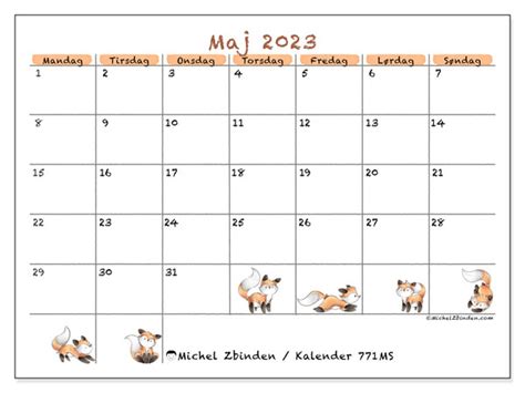 Kalender Maj 2023 Ræve Ms Michel Zbinden Da