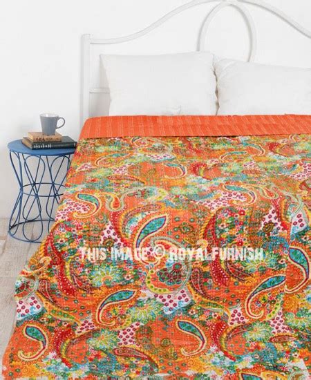 Queen Size Paisley Indian Kantha Quilt Throw Blanket Bedding