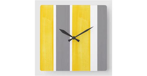 Yellow Gray White Stripe Modern 2 Square Wall Clock Zazzle