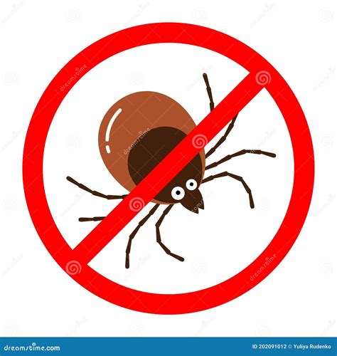 Red Round Anti Tick Warning Sign With Detailed Tick Insect Bug Stock