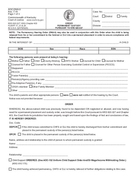 Permanent Custody Kentucky 2018 2024 Form Fill Out And Sign Printable