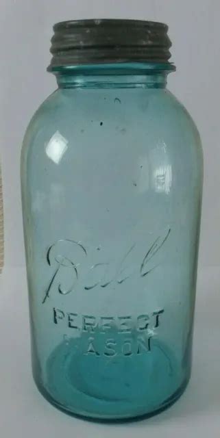 Antique 1900s Blue Half Gallon Ball Perfect Mason Jar Porcelain Lined