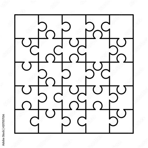 25 White Puzzles Pieces Arranged In A Square Jigsaw Puzzle Template