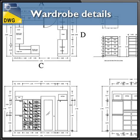 Interior Design Cad Drawings Wardrobe Detail And Section Dwg Files