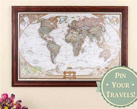 Canvas Personalized Executive World Travel Map Push Pin Etsy Travel