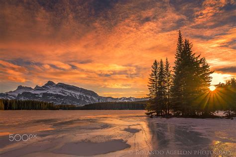 Two Jack Lake Sunset Banff Alberta By Rolando Agellon Winter