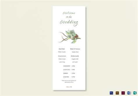 fall wedding program card template  psd word publisher