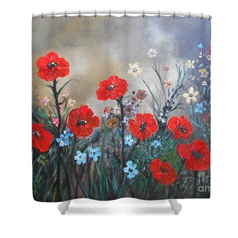 Pretty Poppy Garden Shower Curtain By Rhonda Lee Poppy Painting