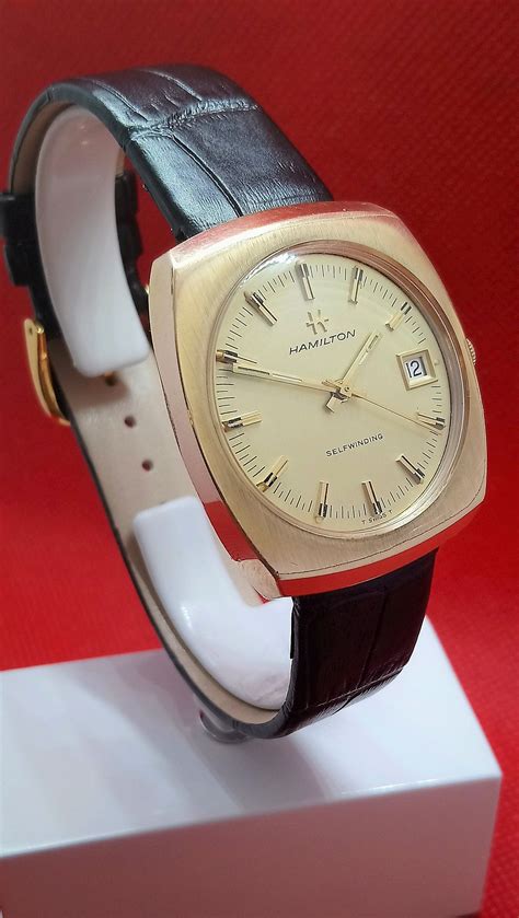 Vintage Hamilton Mens Gold Watch - Automatic Watch - Square Watch - Date Watch - Hamilton Watch 