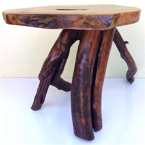 Wooden Side Table Rustic Reclaimed Timber With Live Edge And Branch