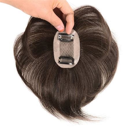 Maitianguyou Hand Made Short Human Hair Toppers Straight Hairpiece Clip