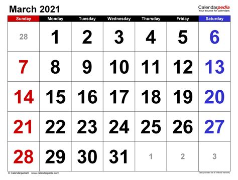 Here are some you might like! March 2021 - calendar templates for Word, Excel and PDF